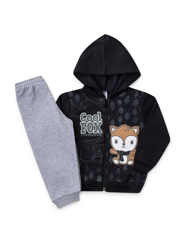 Conjunto Moletom Bebê Capuz e Zíper Cool Fox 1049 Preto