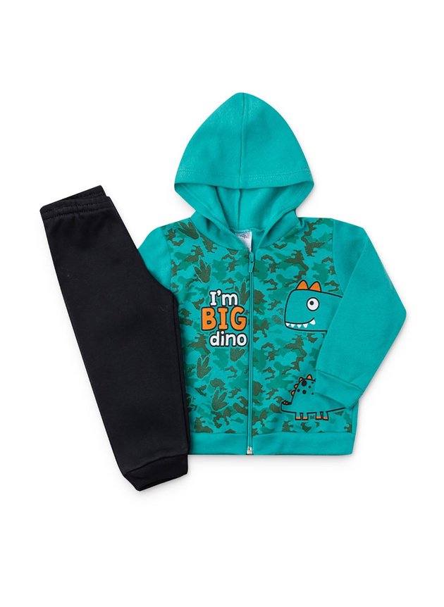 Conjunto Moletom Bebê Capuz e Zíper I'm Big Dino 1049 Verde