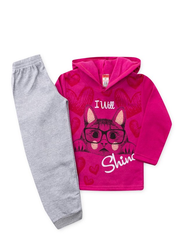 Conjunto Moletom Infantil c/Capuz Gata 185 Pink