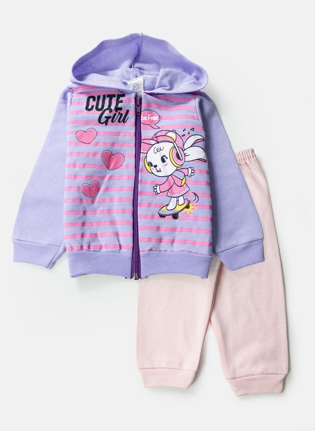 Conjunto Moletom Bebê Feminino Cute Girl Lilás 1059 - Kappes
