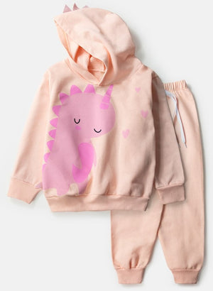 Conjunto Infantil Feminino Moletom Dino Unicórnio Interativo Nude 0123 - Lupilu