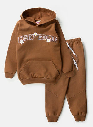 Conjunto Infantil Feminino Moletom Keep Going Castanho 0142 - Lupilu
