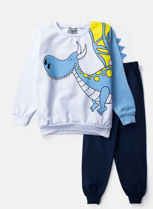Conjunto Infantil Menino Moletom Dragão Branco 0495 - Keki Boys