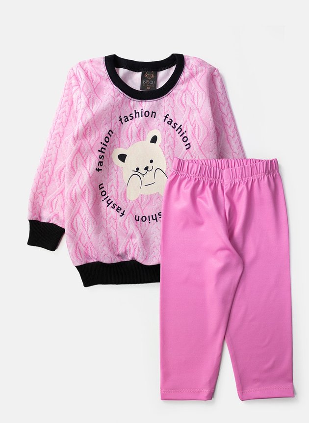 Conjunto Moletom Feminino Fashion Tricot Rosa 0202 -  Lupilu