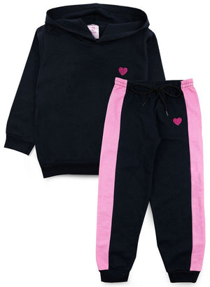 Conjunto Infantil Feminino Moletom com Capuz Coração Preto 0013 - Lupilu
