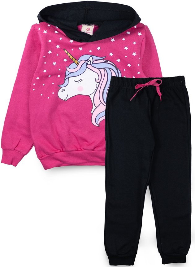 Conjunto Infantil Feminino Moletom com Capuz Unicórnio Pink 0488 - Lupilu