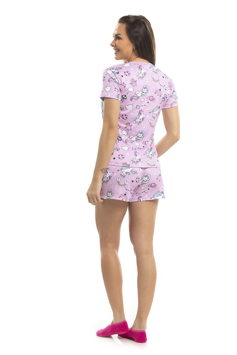 Pijama de Verão Adulto Feminino Peach Touch - Unicórnio Estelar
