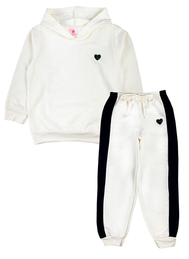 Conjunto Infantil Feminino Moletom com Capuz Coração Creme 0013 - Lupilu