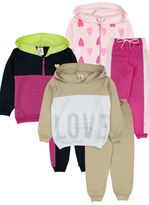 Kit 3 Conjunto Infantil Moletom com Capuz Menina Lupilu