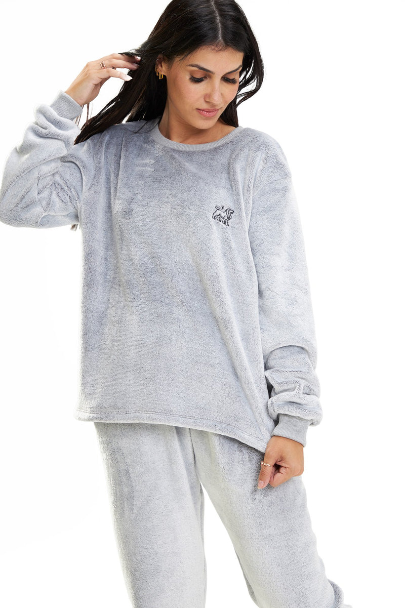 Pijama Adulto em Fleece Feminino - Mescla Básico