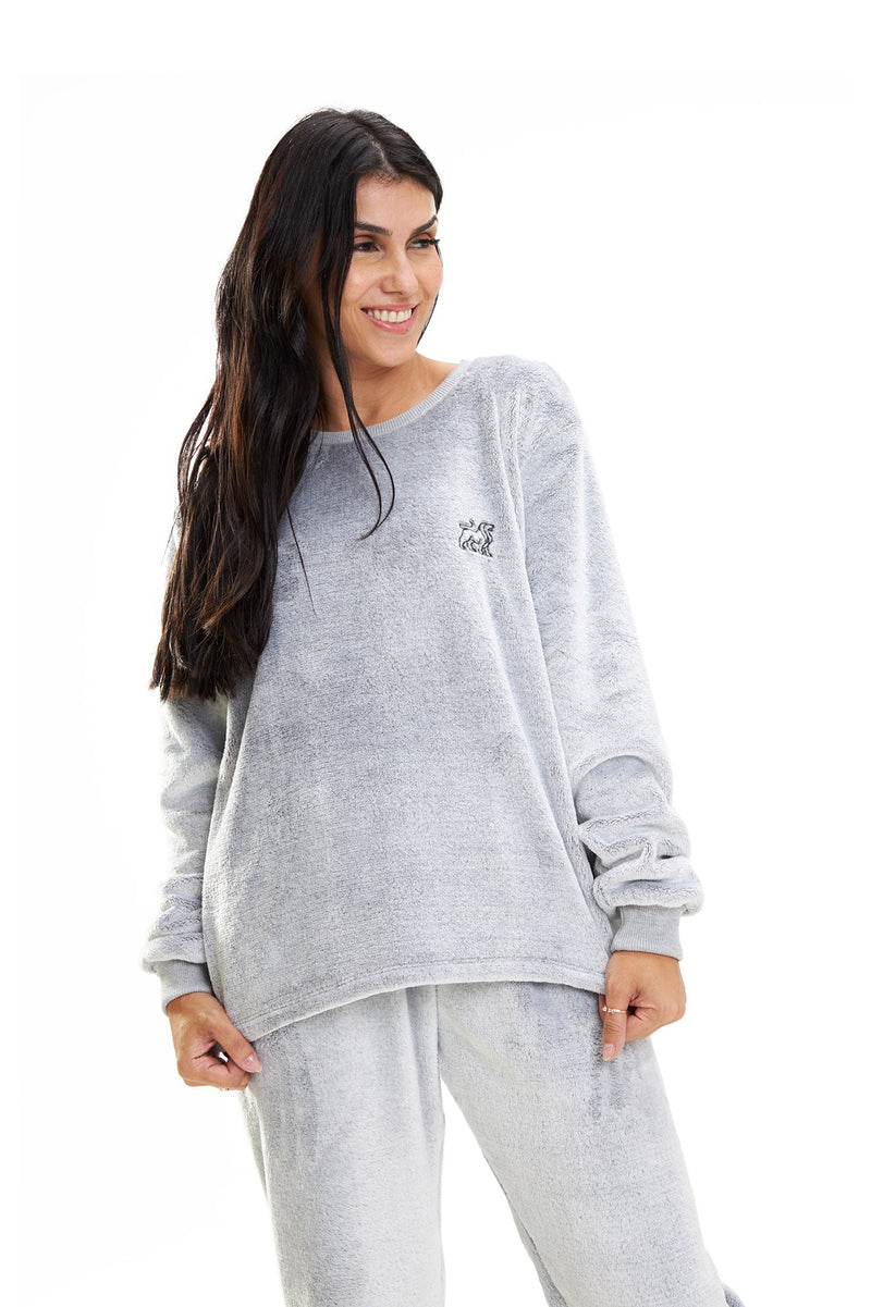 Pijama Adulto em Fleece Feminino - Mescla Básico