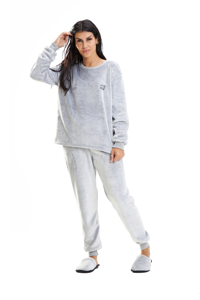 Pijama Adulto em Fleece Feminino - Mescla Básico