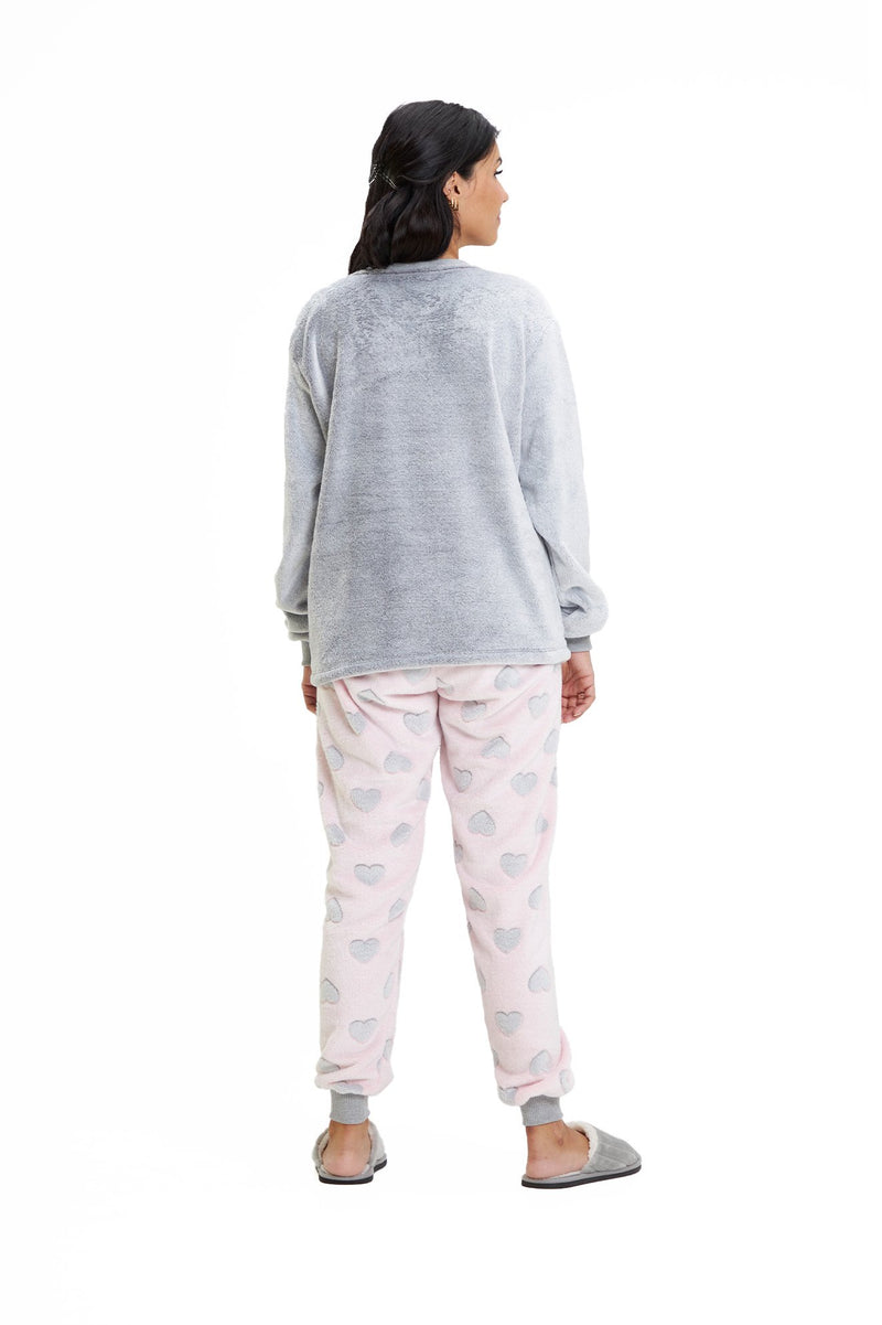 Pijama Adulto em Fleece Feminino - Coala Corações Rosa