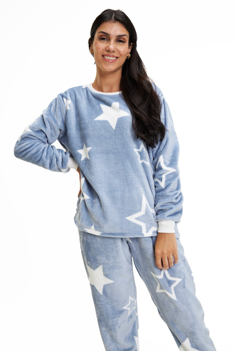 Pijama Adulto em Fleece Feminino - Estrela Azul