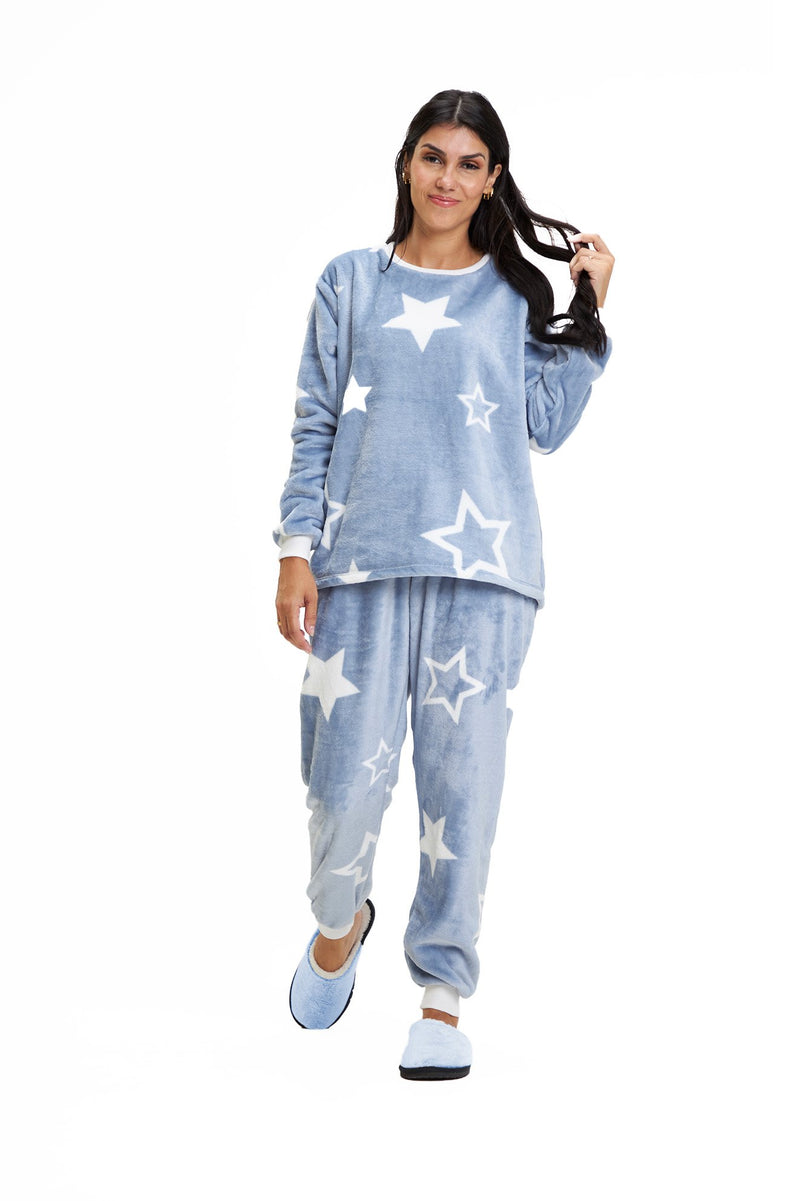 Pijama Adulto em Fleece Feminino - Estrela Azul