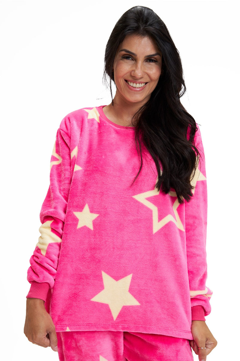 Pijama Adulto em Fleece Feminino - Estrela Rosa
