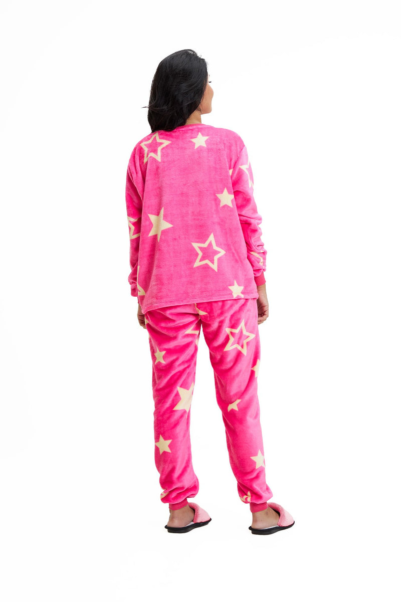 Pijama Adulto em Fleece Feminino - Estrela Rosa