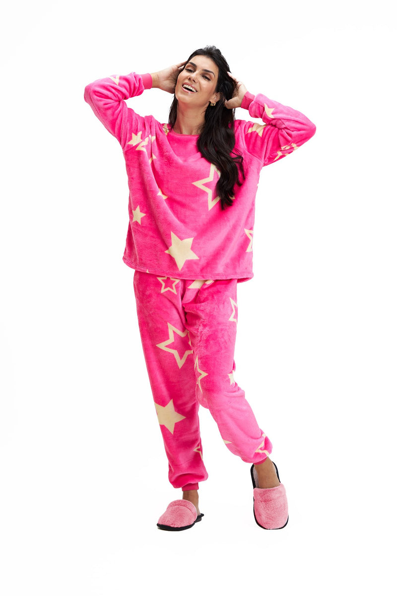 Pijama Adulto em Fleece Feminino - Estrela Rosa