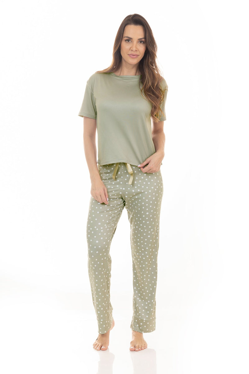 Kit Pijamas de Verão Adulto Feminino - Poá Verde (4 Peças)