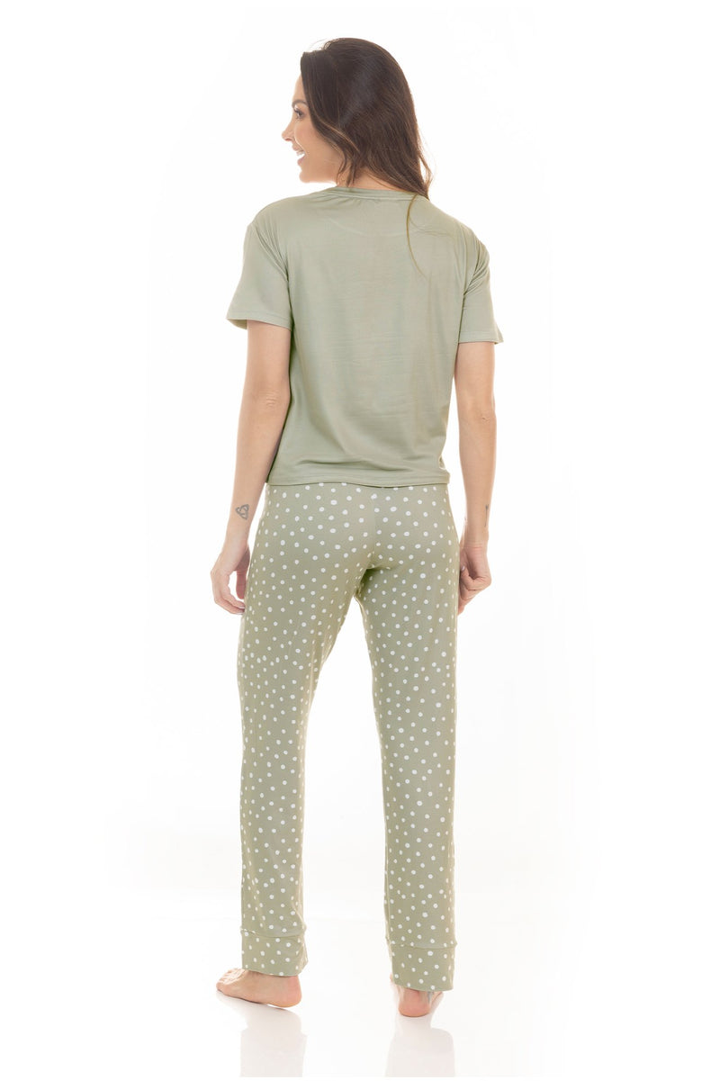 Kit Pijamas de Verão Adulto Feminino - Poá Verde (4 Peças)