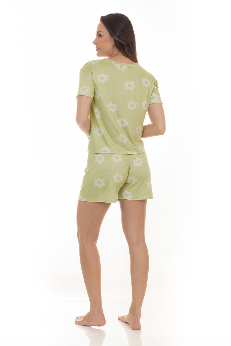 Pijama de Verão Adulto Feminino - Flores Verdes