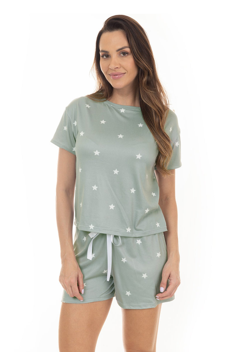Pijama de Verão Adulto Feminino - Estrelas Verde
