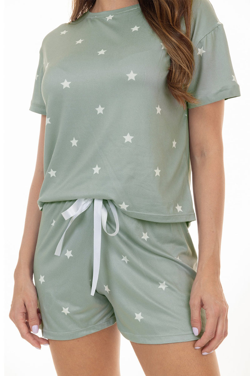 Pijama de Verão Adulto Feminino - Estrelas Verde