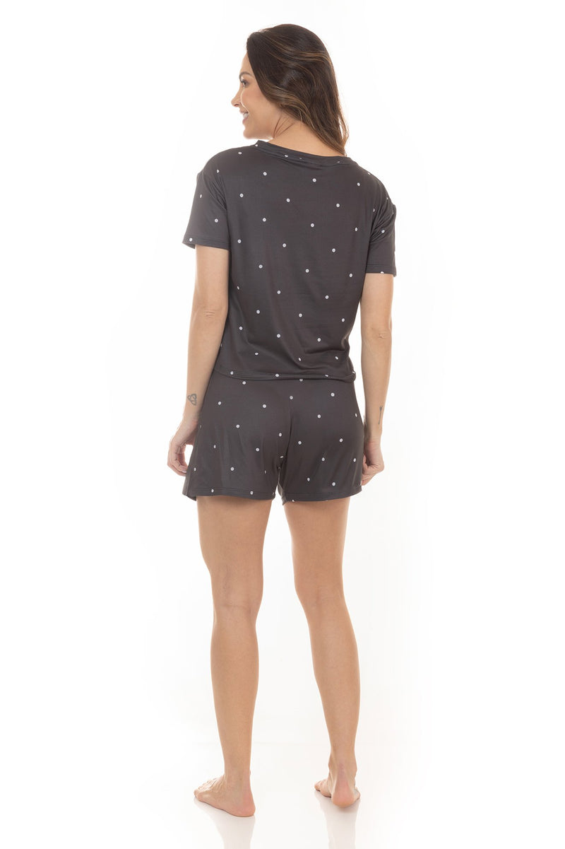 Kit Pijamas de Verão Adulto Feminino - Poá Preto (4 Peças)