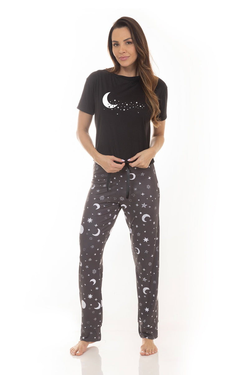 Kit Pijamas de Verão Adulto Feminino - Luar Estrelado (3 Peças)
