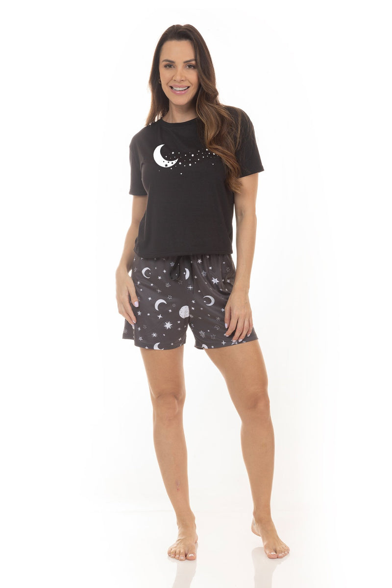 Kit Pijamas de Verão Adulto Feminino - Luar Estrelado (3 Peças)