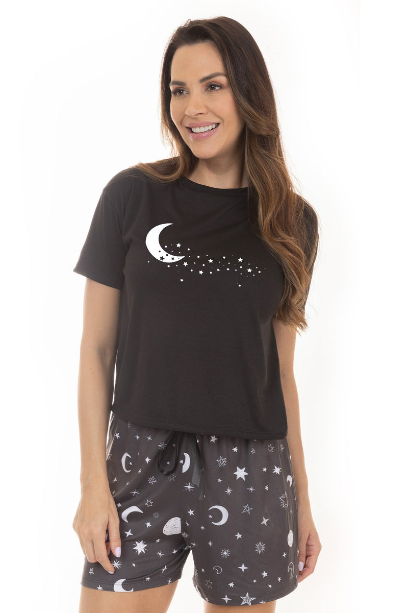 Kit Pijamas de Verão Adulto Feminino - Luar Estrelado (3 Peças)