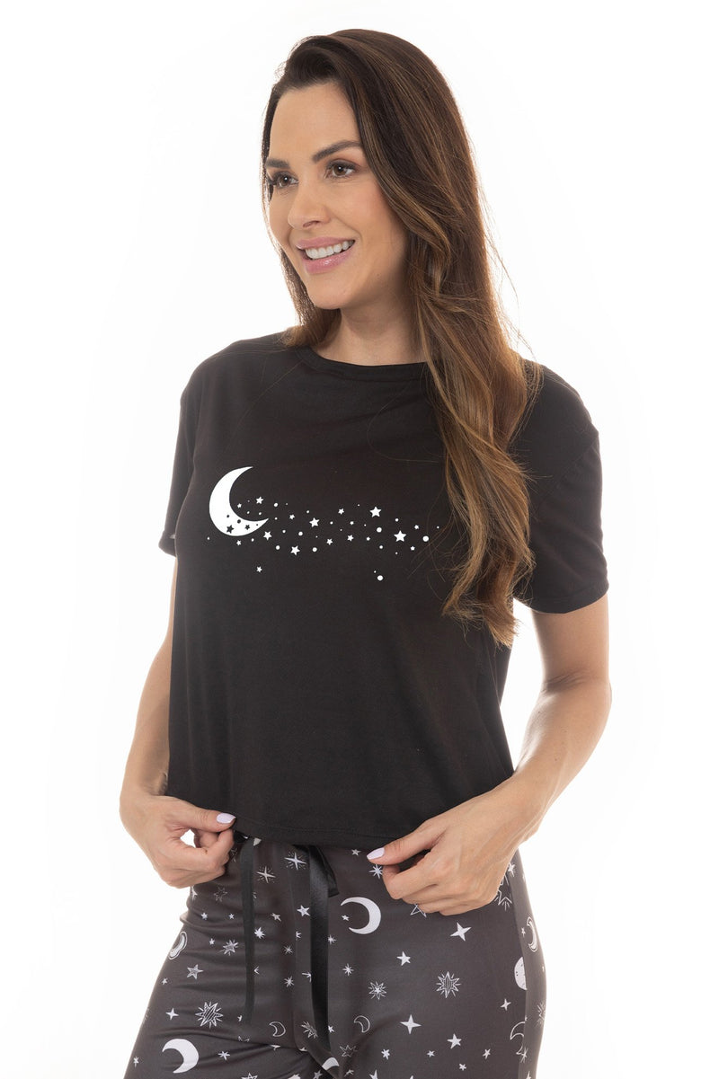 Kit Pijamas de Verão Adulto Feminino - Luar Estrelado (3 Peças)