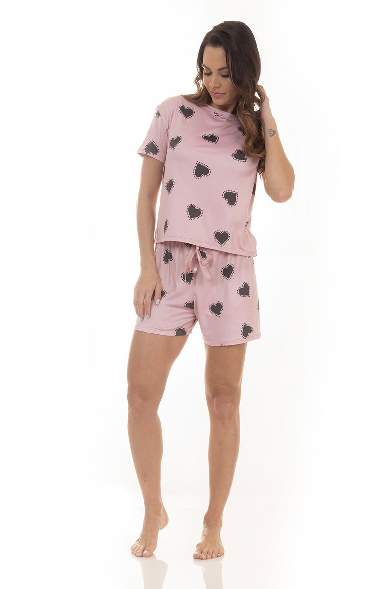 Pijama de Verão Adulto Feminino - Corações Rosê
