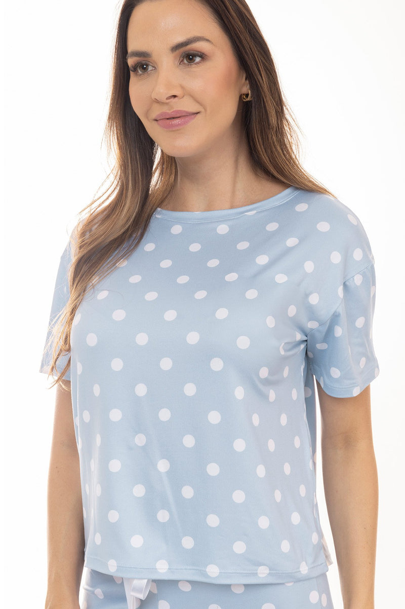 Pijama de Verão Adulto Feminino - Poá Azul