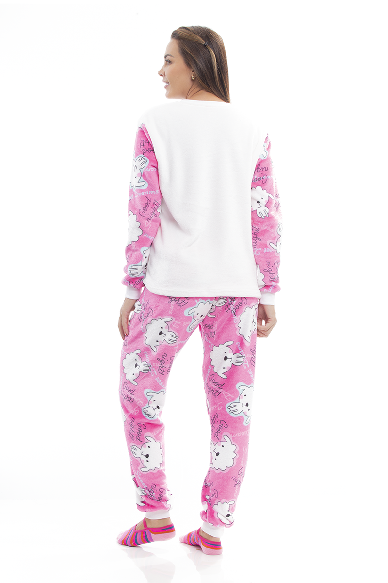 Pijama Adulto em Fleece Feminino - Boa Noite Cachorrinho