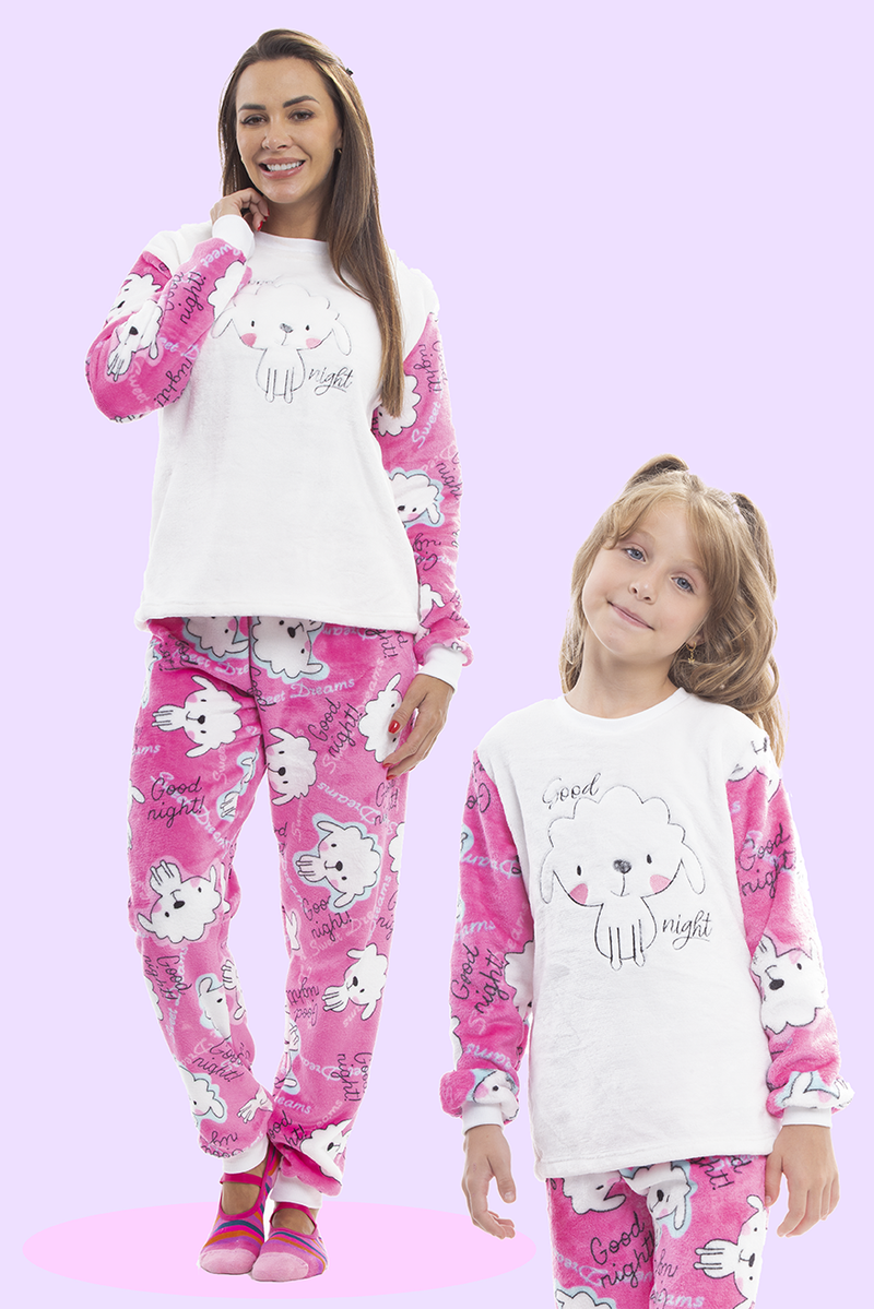 Pijama Adulto em Fleece Feminino - Boa Noite Cachorrinho