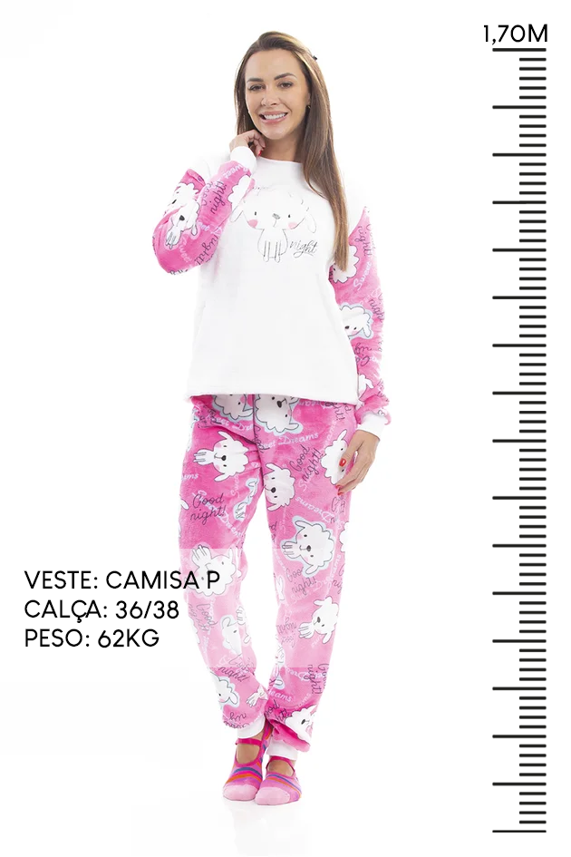 Pijama Adulto em Fleece Feminino - Boa Noite Cachorrinho