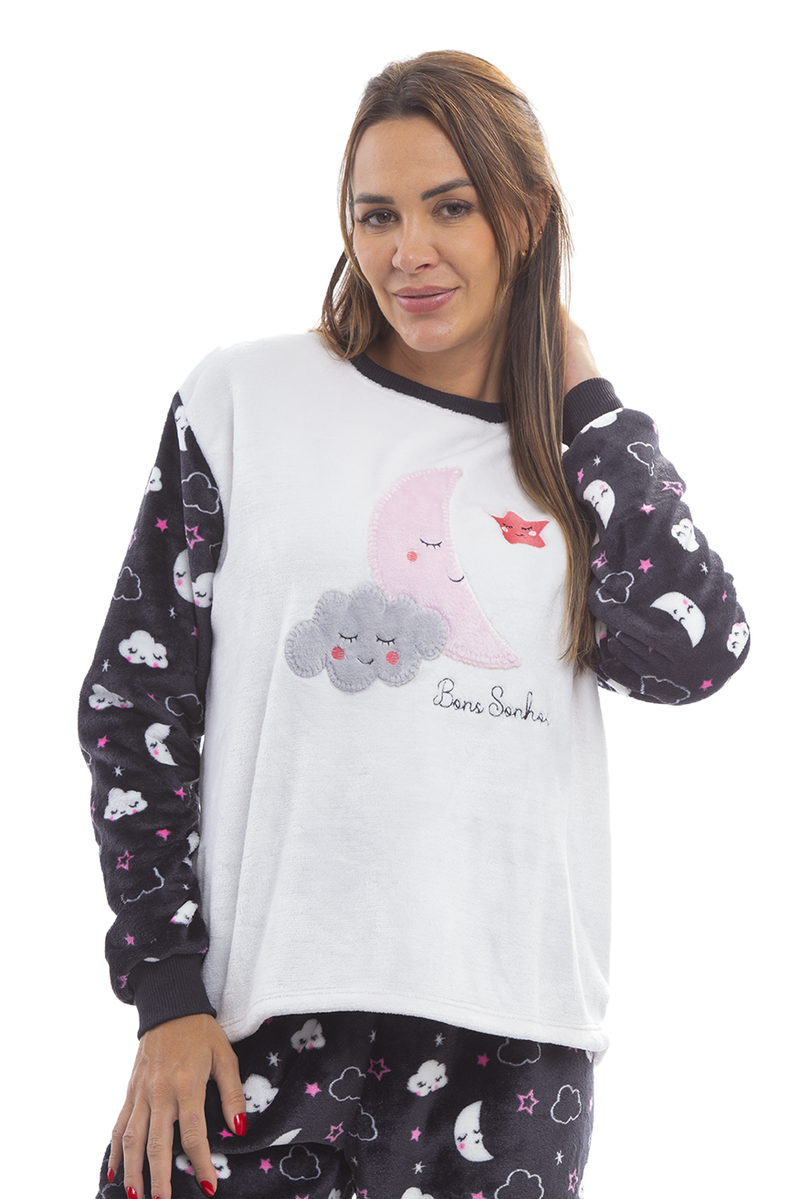 Pijama Adulto em Fleece Feminino - Bons Sonhos
