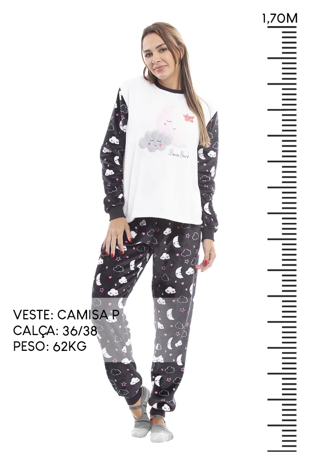 Pijama Adulto em Fleece Feminino - Bons Sonhos