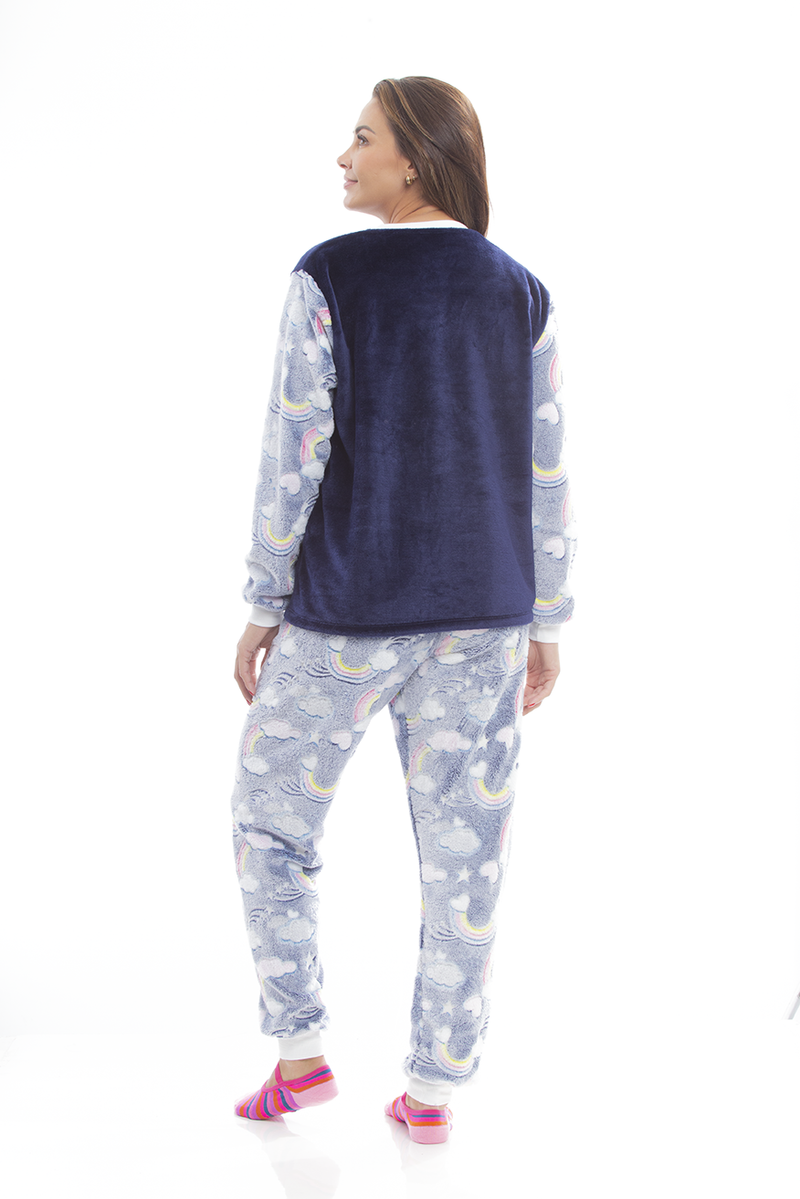 Pijama Adulto em Fleece Feminino Brilha no Escuro - Good Night Arco-Íris