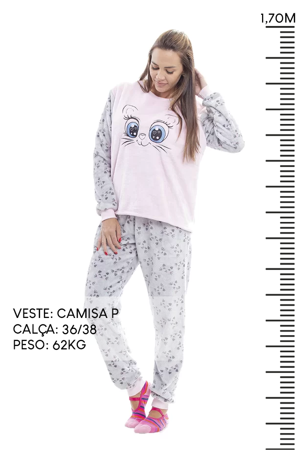Pijama Adulto em Fleece Feminino - Gatinha
