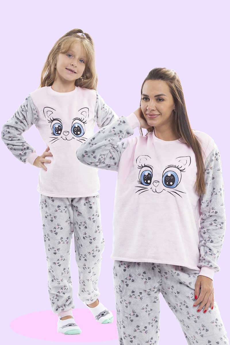 Pijama Adulto em Fleece Feminino - Gatinha
