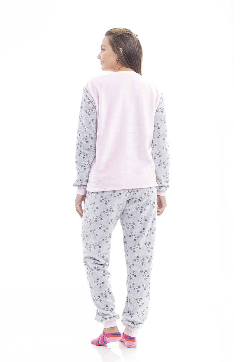 Pijama Adulto em Fleece Feminino - Gatinha