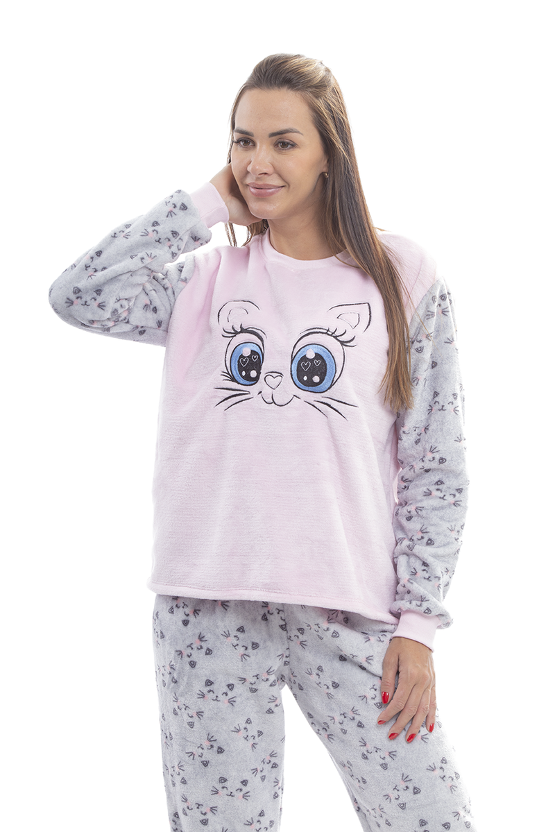 Pijama Adulto em Fleece Feminino - Gatinha