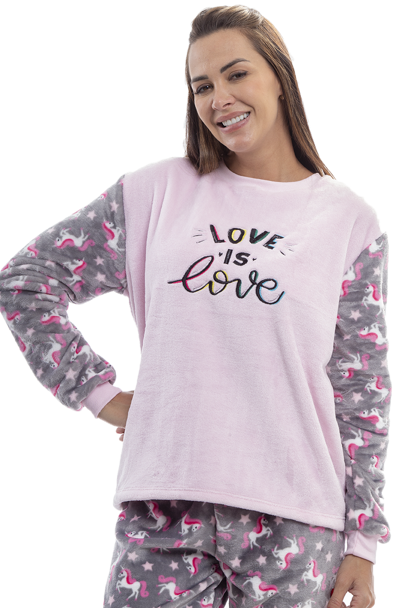 Pijama Adulto em Fleece Feminino - Love is Love