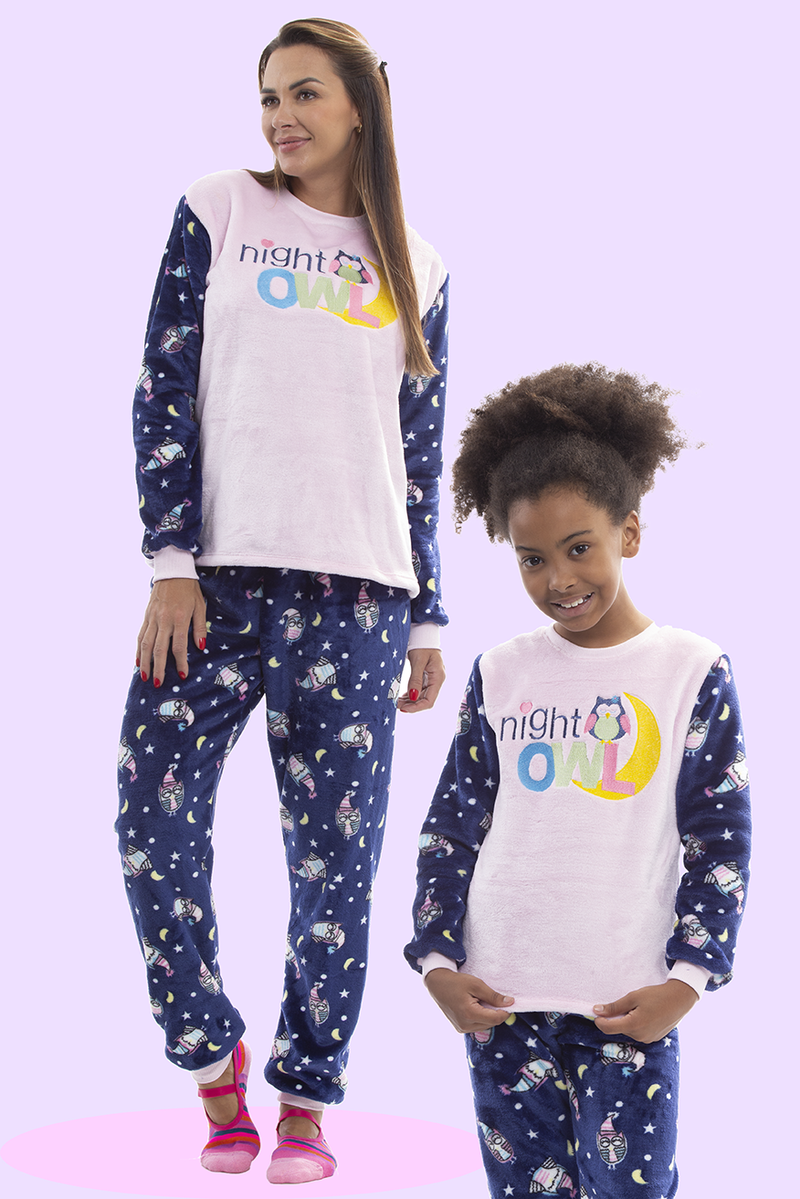 Pijama Adulto em Fleece Feminino - Night Owl