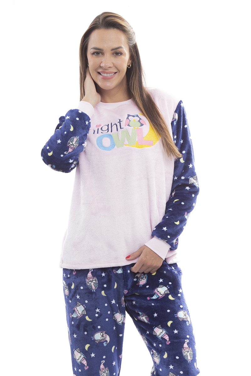 Pijama Adulto em Fleece Feminino - Night Owl
