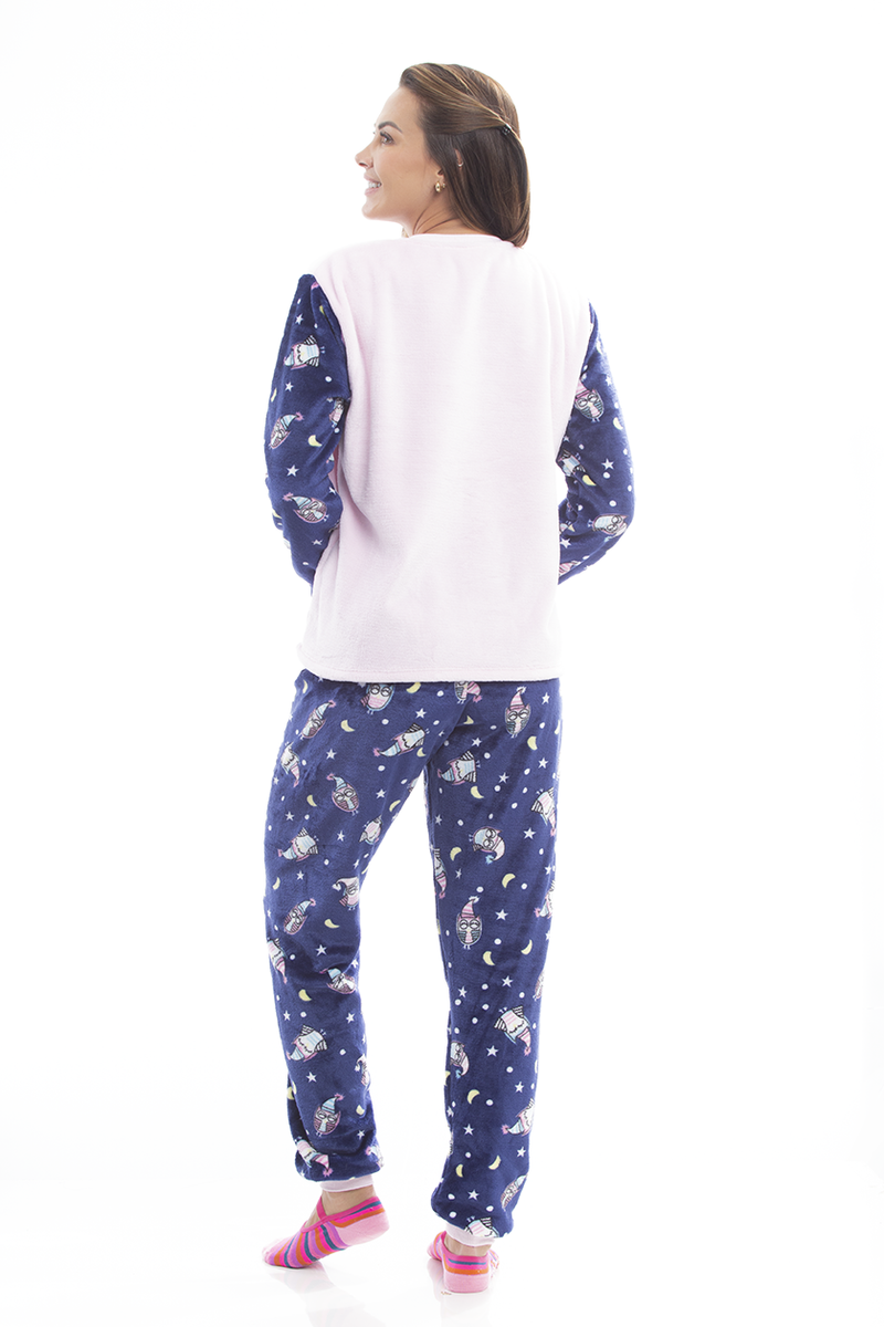 Pijama Adulto em Fleece Feminino - Night Owl