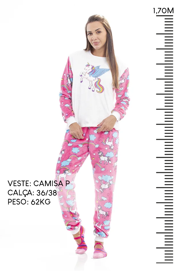Pijama Adulto em Fleece Feminino - Unicórnio Alado