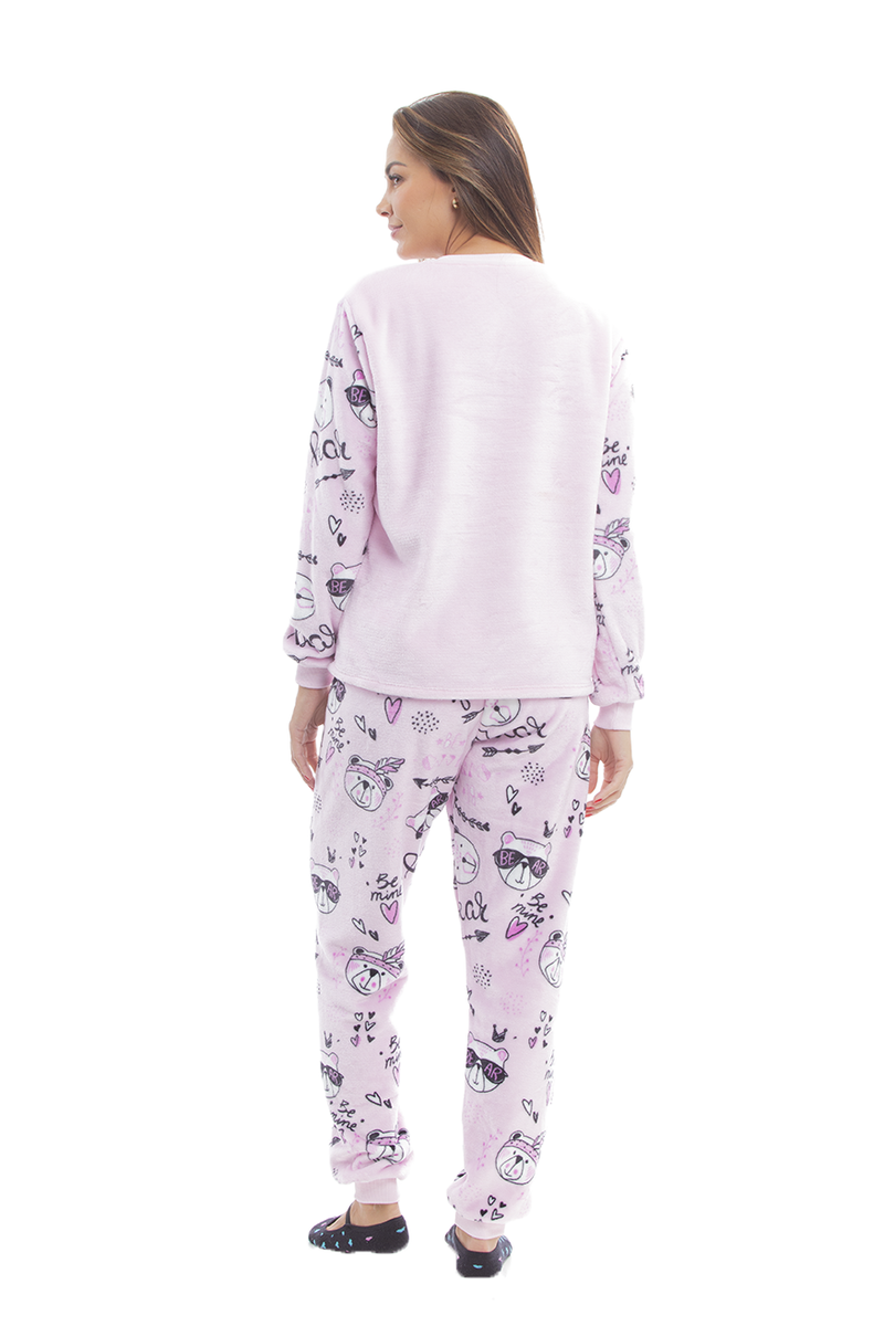 Pijama Adulto em Fleece Feminino - Ursinho Rosa